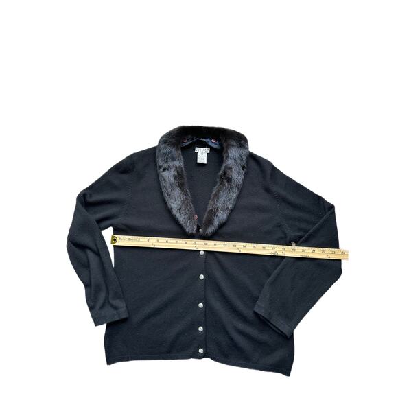 VTG Chetta B Evening Black Silk Cashmere Sweater w/ Removable Fur Collar Size M - Picture 3 of 8